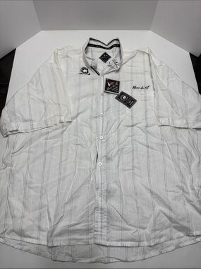 Blanc du Nil Premium White Short-Sleeve Button Shirt with Pinstripes
